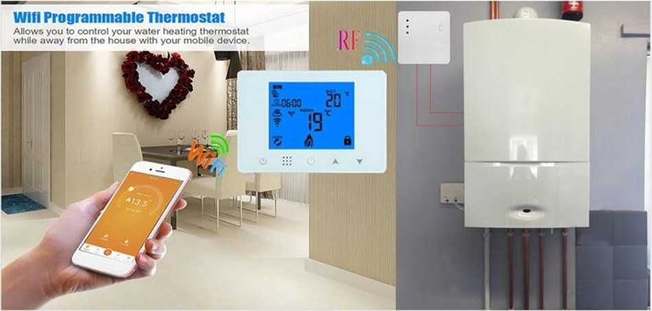 Termostat smart HYSEN HY09RF-WiFi-RF Tuya, incalzire gaz