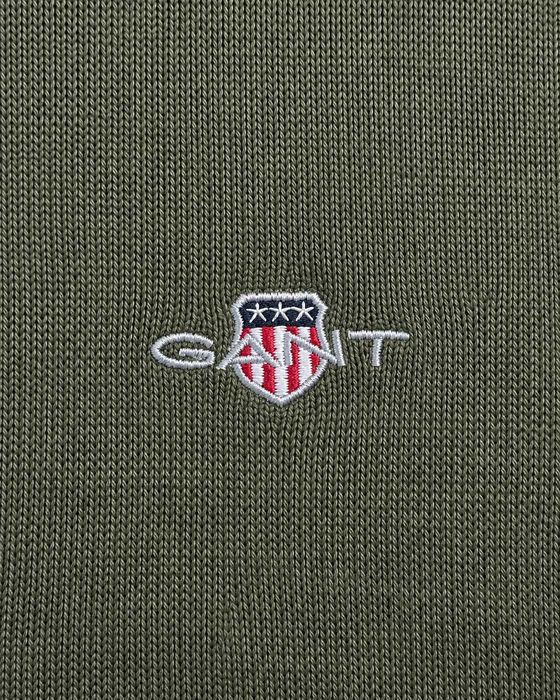 Pulover GANT Mărimea L – 100% Bumbac – Verde Olive – Logo Brodat – Guler Rotund