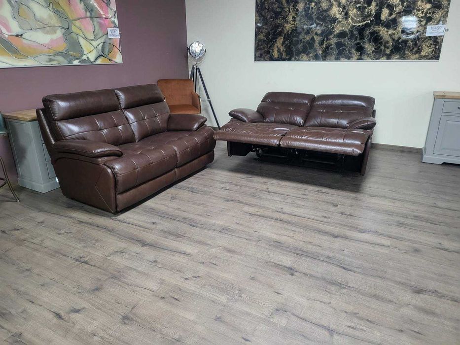 Кафяв кожен комплект дивани две двойки La-z-boy