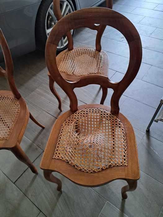 Set 8 scaune stil Louis Philippe, lemn masiv, șezut ratan