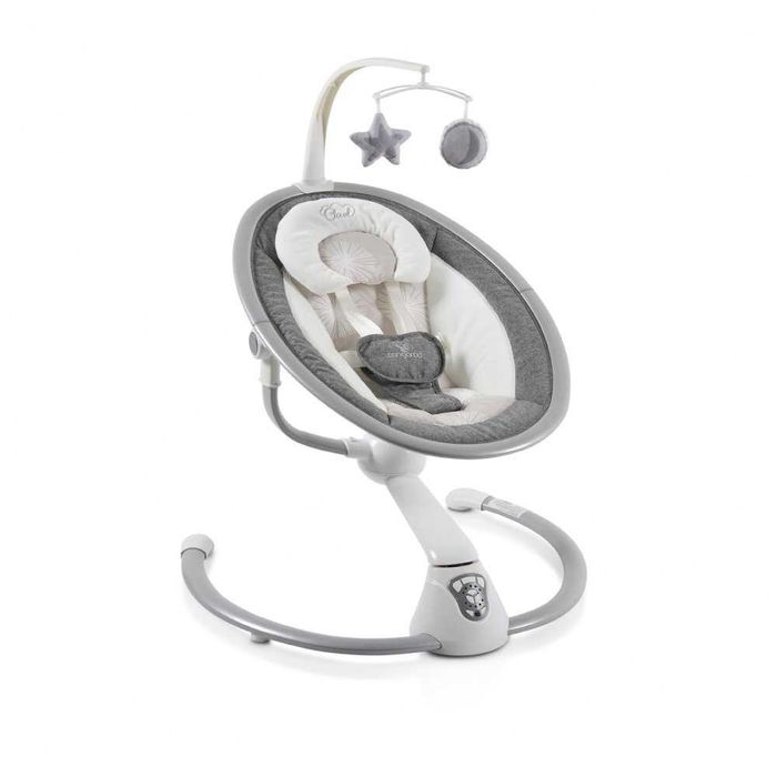 Leagan electric bebelusi Cangaroo Swing Cloud Grey cu sezut reglabil,5 viteze de leganare,sezut rotativ 90grade,adaptor priza inclus
