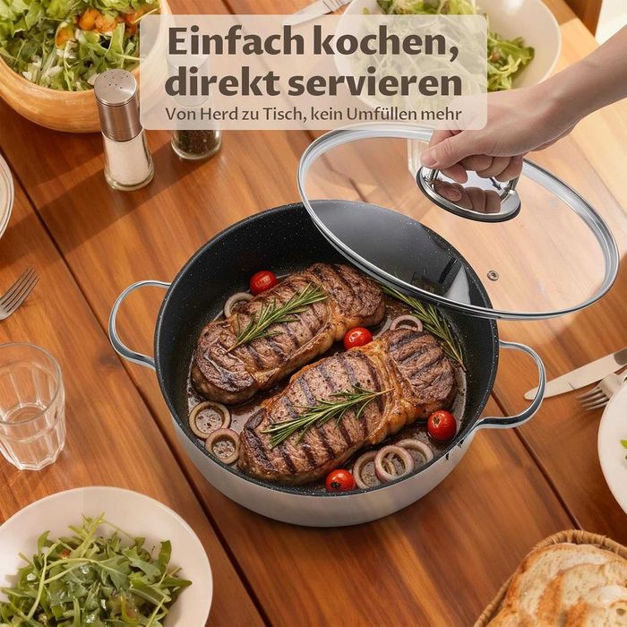Tigaie sauté Bezia de 28 cm cu margine înaltă și capac