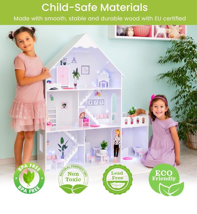 120см ЛЕД осветление голяма дървена къща за Барби с много аксесоари