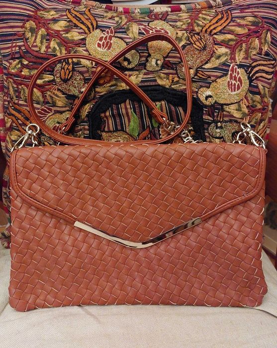 Geanta Tony Bianco piele impletita maro deschis (ocru), eleganta, noua