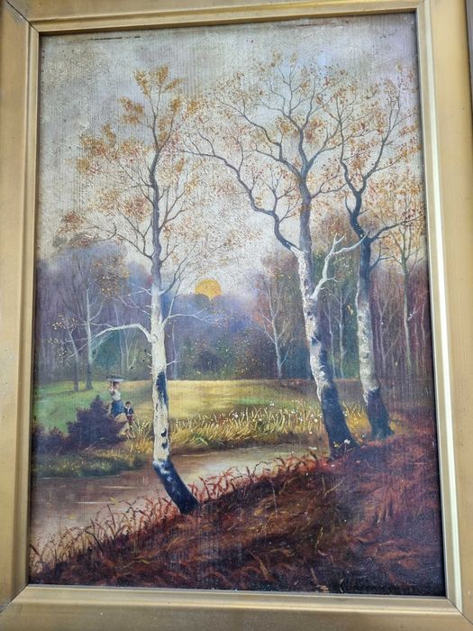 Giuseppe Giansanti - Tramonto nel bosco Pictura ulei pe panou de mahon