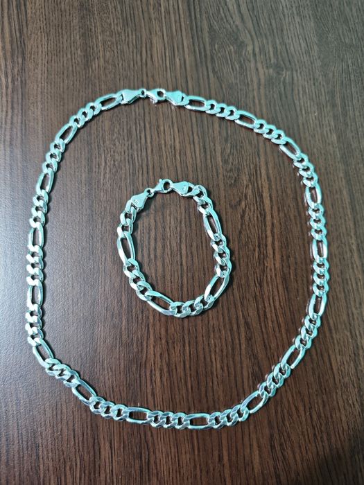 Масивен мъжки сребърен комплект синджир и гривна 925 проба,126грама