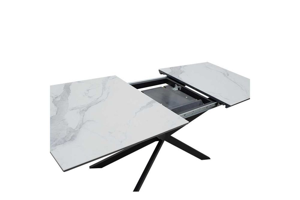Голяма разтегателна маса Palan, MDF, бял мрамор, 160-200x80x77cm