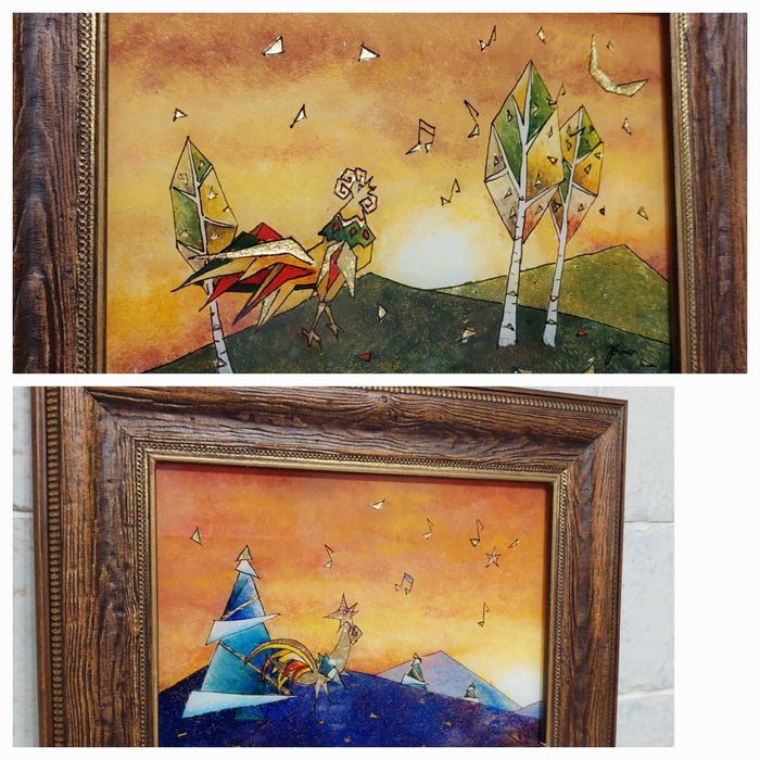 Vând tablou,tablouri, pictură pe sticlă,cocoș,handmade