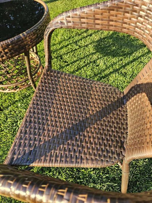 НЕМСКИ Градински Ратанов Комплект-2 Стола С Маса И Поставка + ЛЕД ФЕНЕР