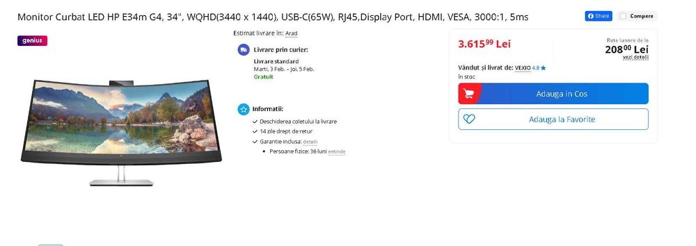 vand monitor gaming hp E34m G4