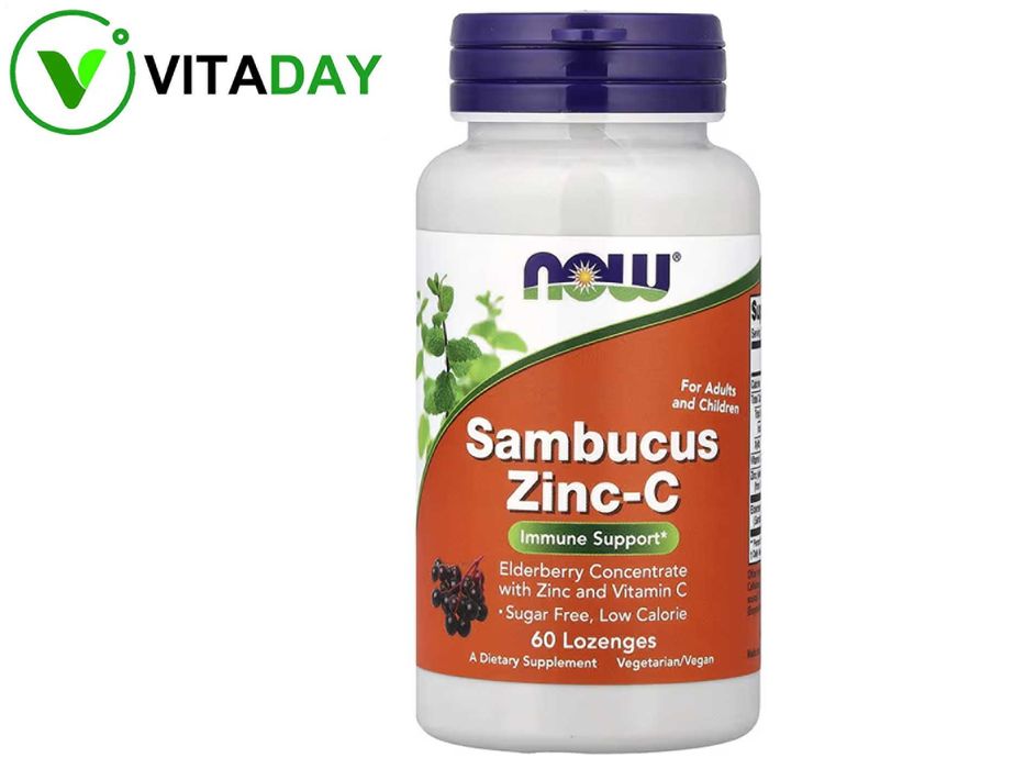 NOW Foods Sambucus Zinc-C Zinc C цинк с витамином С и бузиной
