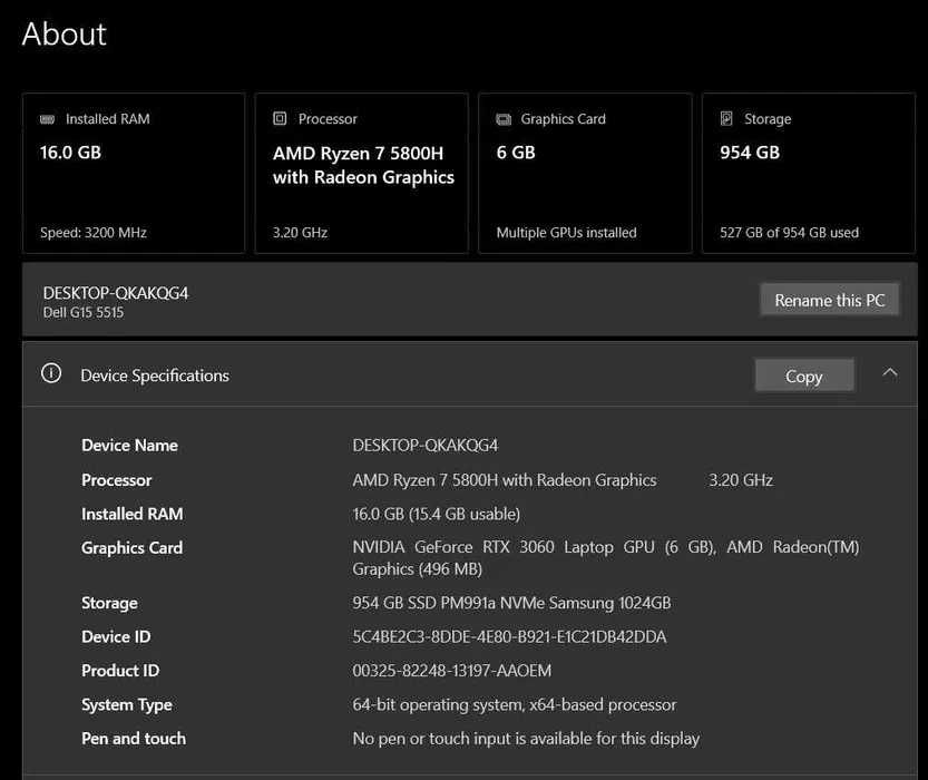 Laptop gaming Dell G15 5515 Ryzen Edition