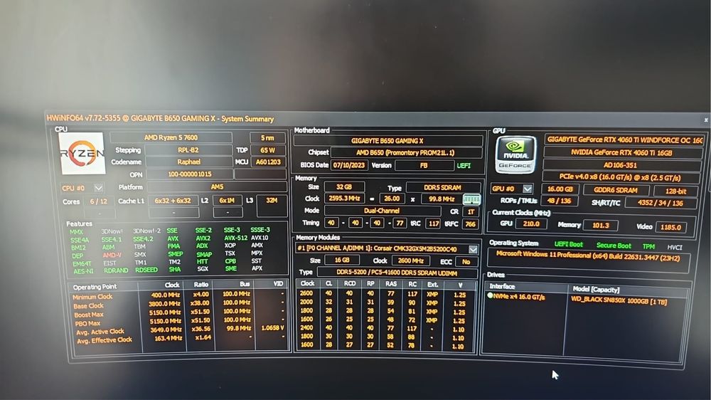 Calculator 4060Ti 16gb, 32gb ram DDR5, ryzen 5 7600