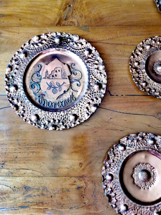 Чиния от мед масивни ръчно изработени медни занаятчийски пана 9 бр.