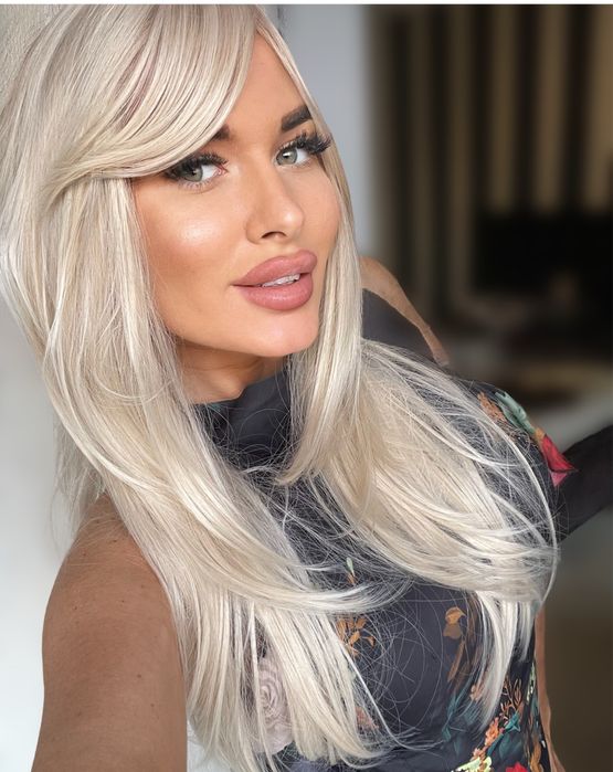 Peruca blond deschis , alb white , breton ajustabil