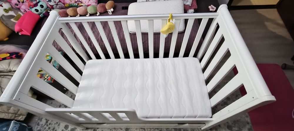 Patut copil lemn alb + saltea