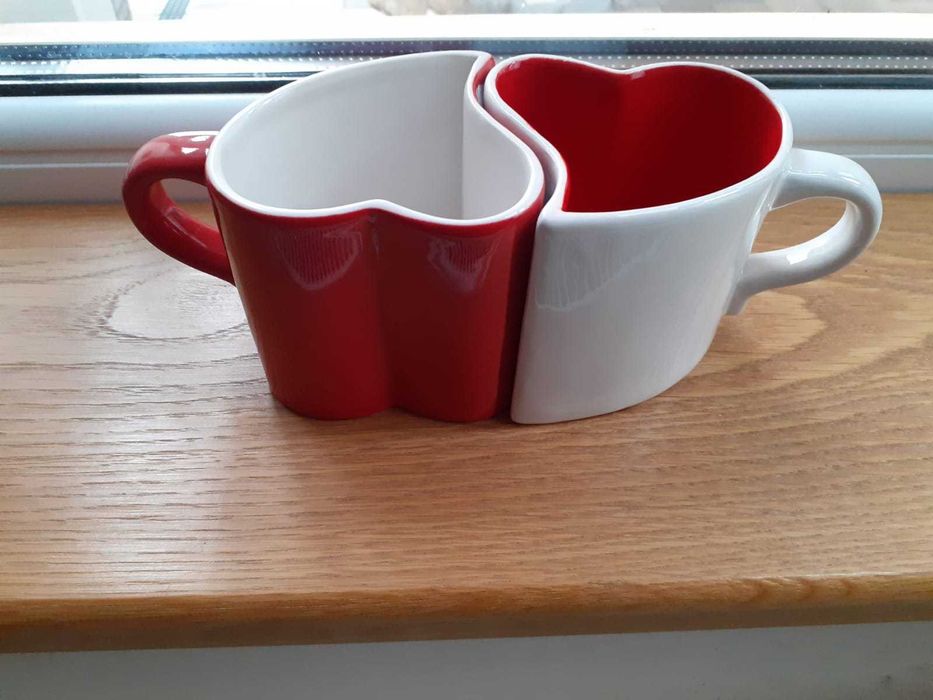 Set 2 cesti portelan, rosu/alb