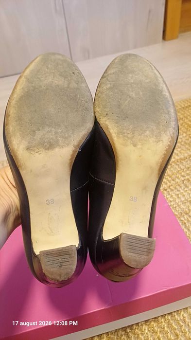 Pantofi cu toc comod, piele, albastri, marimea 38