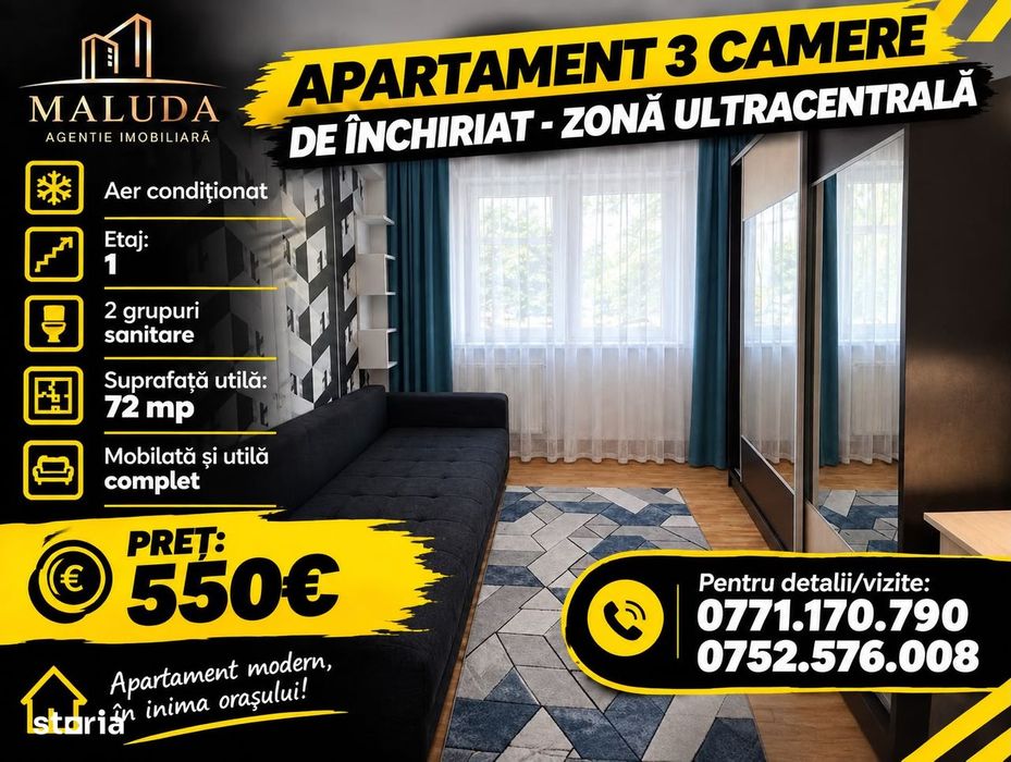 Apartament 3 camere de inchiriat zona-Ultracentral — fotografia 1