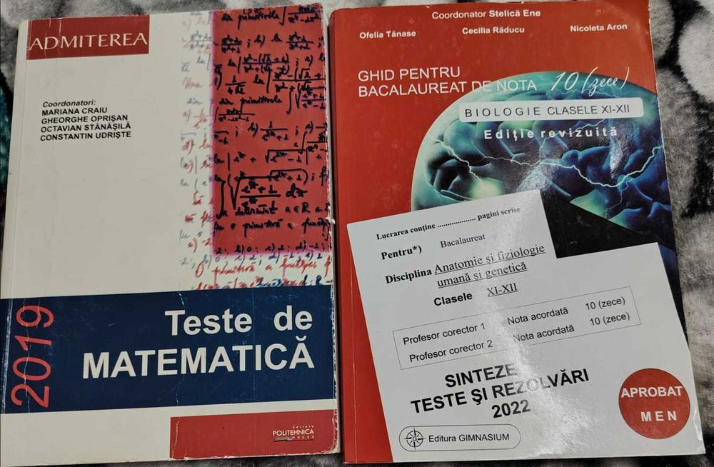 Culegeri pentru Bac și liceu: matematică X–XII, biologie, română.