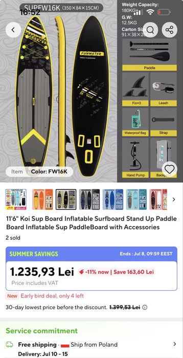 SUP stand up paddleboard Funwater 350cm