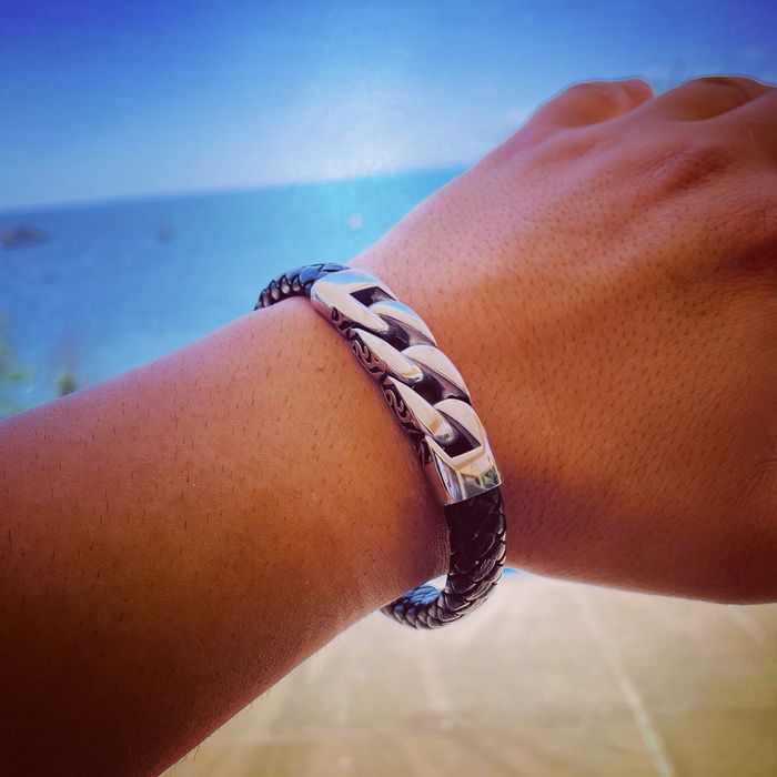 Мъжка Гривна от Кожа и Стомана