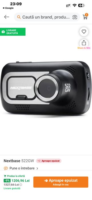 Camera auto Nextbase 522GW, 2K, negru, 97x55x48mm