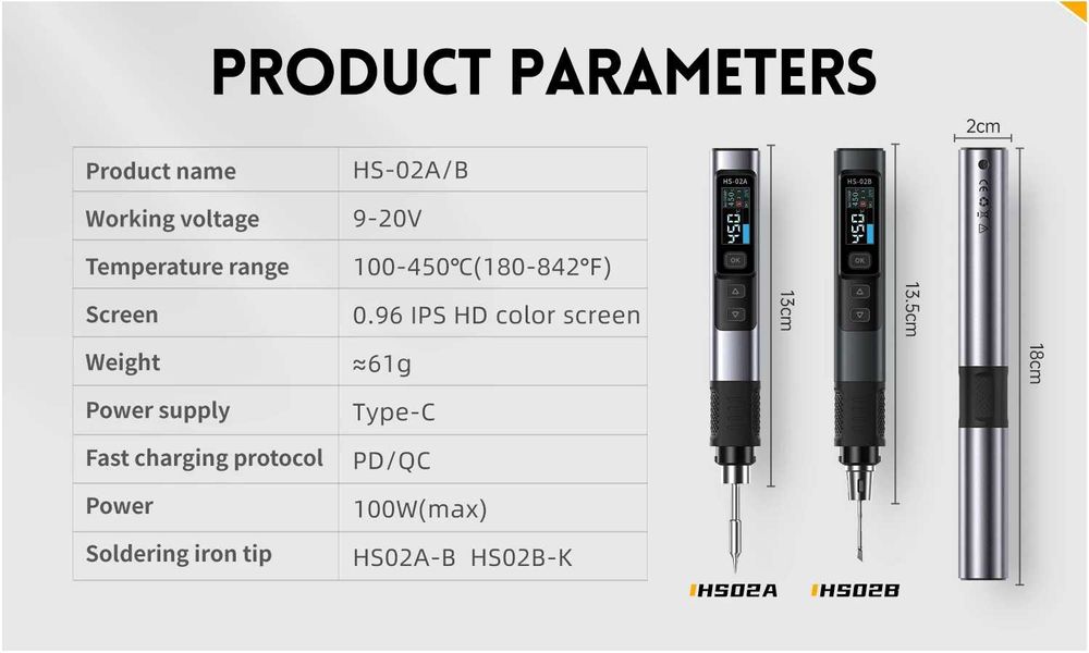 Портативный паяльник "FNIRSI" HS-02 HS02A PD 100 Вт