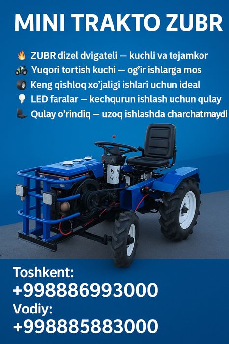 Mini Traktor ZUBR — Kuchli, Tejamkor va Ishonchli!