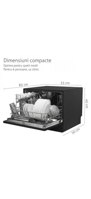 Mașină de spălat vase compactă Turbionaire AVA 6 Black TPDSAVA6CTB