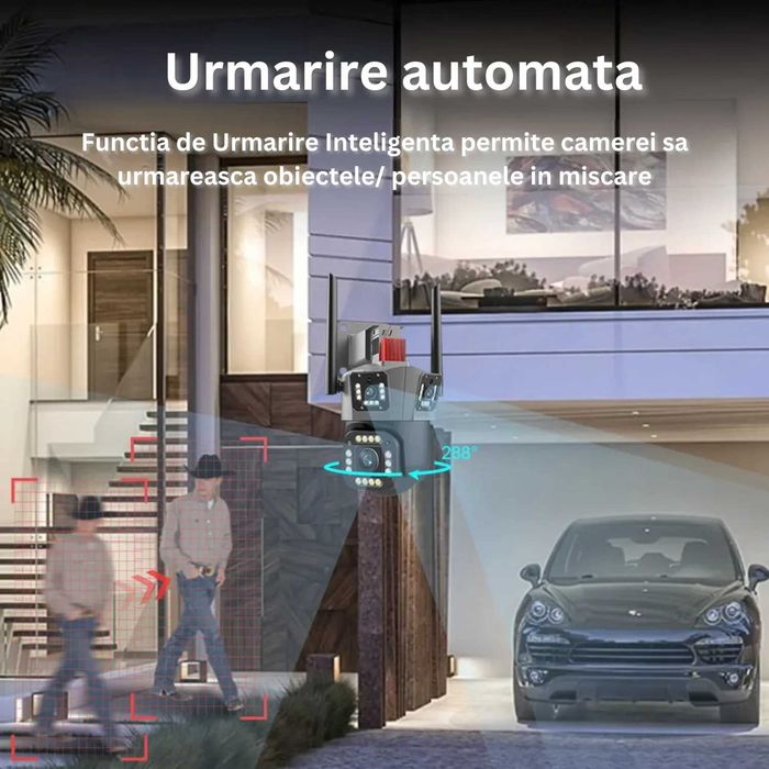 Camera de supraveghere tripla WIFI, 12MP, 32 GB, PTZ, CCTV, zoom 10x