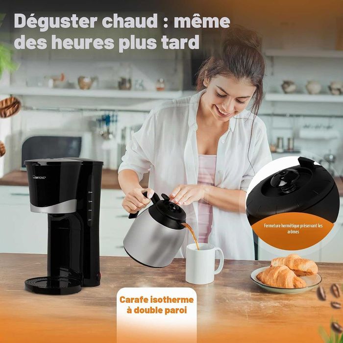 Шварц Кафемашина Clatronic Thermos | Автоматична филтърна кафемашина за 8-10 чаши филтърно кафе | Система против прокапване и автоматично изключване