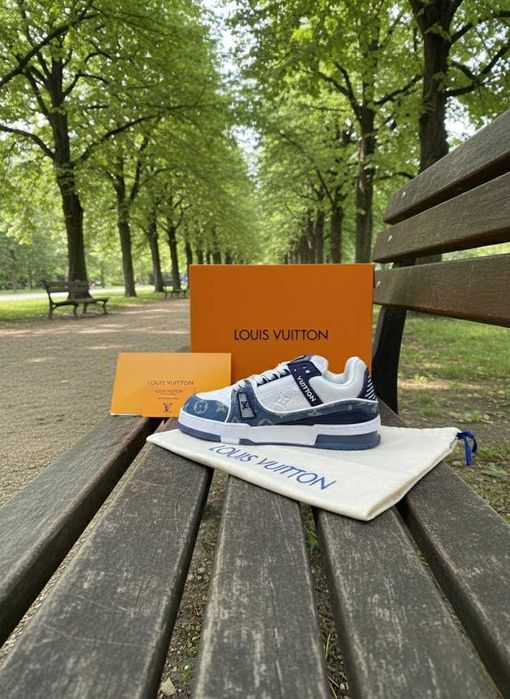 Adidasi LV Trainers Jeans  - Adidasi Full Box Premium LV Albastru