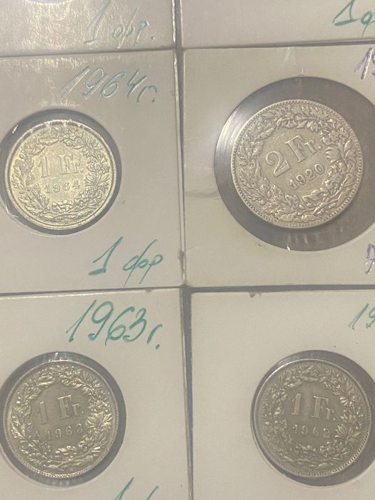 Лот сребърни швейцарски франкове 8 броя Helvetia