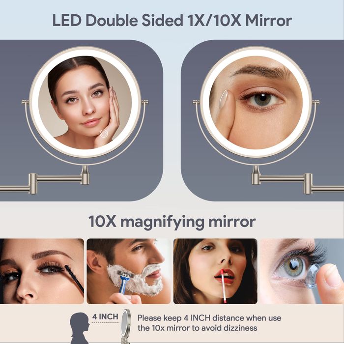 Rocollos Акумулаторно огледало за баня за грим с Led осветление 10X