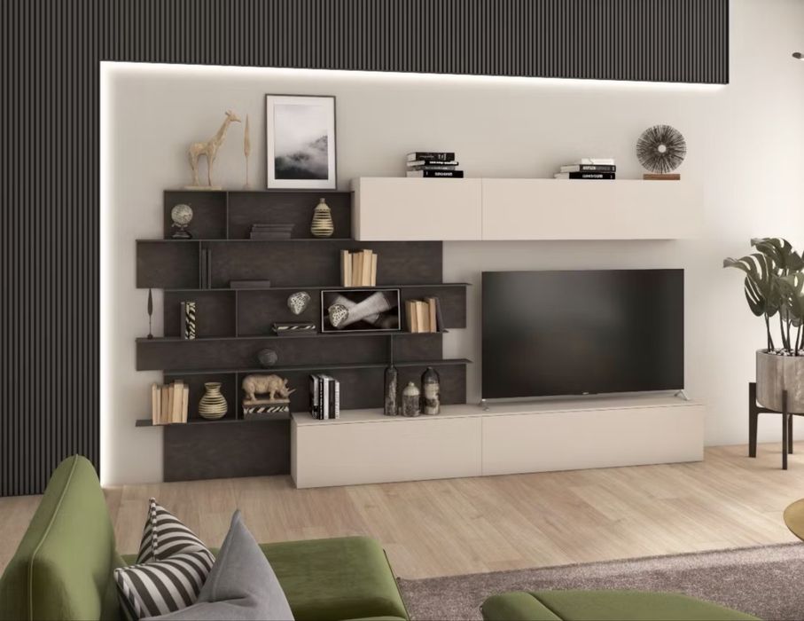 Mobilier living Atlante Madreperla + Cemento Scuro + Antracite Design: Tomasella