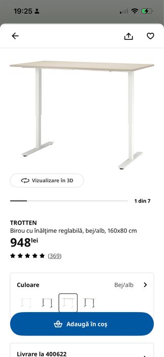 Vand birou bej/alb Ikea cu inaltime reglabila manual Trotten