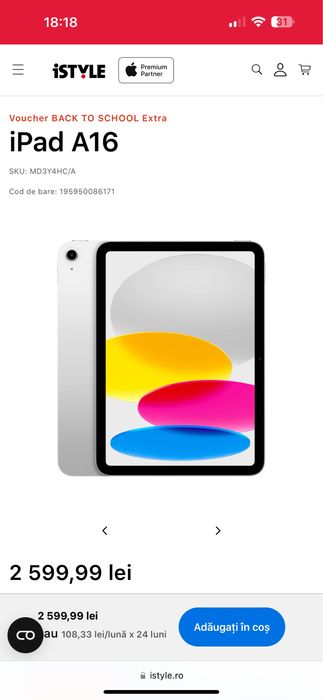 Tableta APPLE iPad 11" (A16) 128GB Silver Wi-Fi nou sigilata