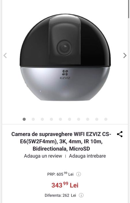 Camera de supraveghere WIFI EZVIZ CS-E6 3K wireless Apple homekit ip