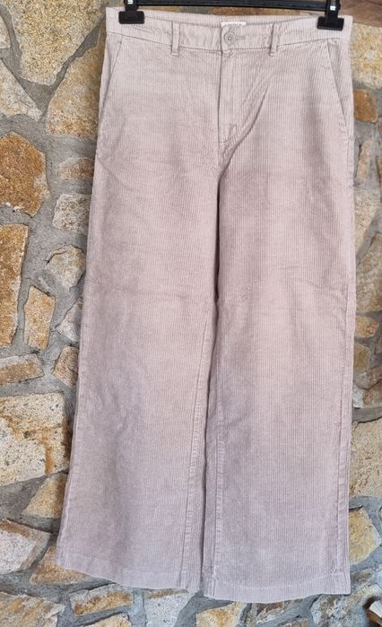 Pantaloni catifea wide leg, cu talie înaltă