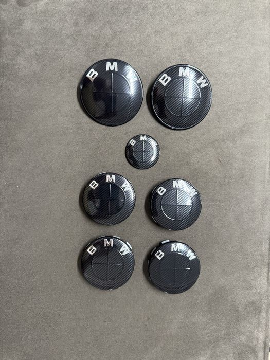 Set 7 embleme carbon BMW capota portbagat volan si jante