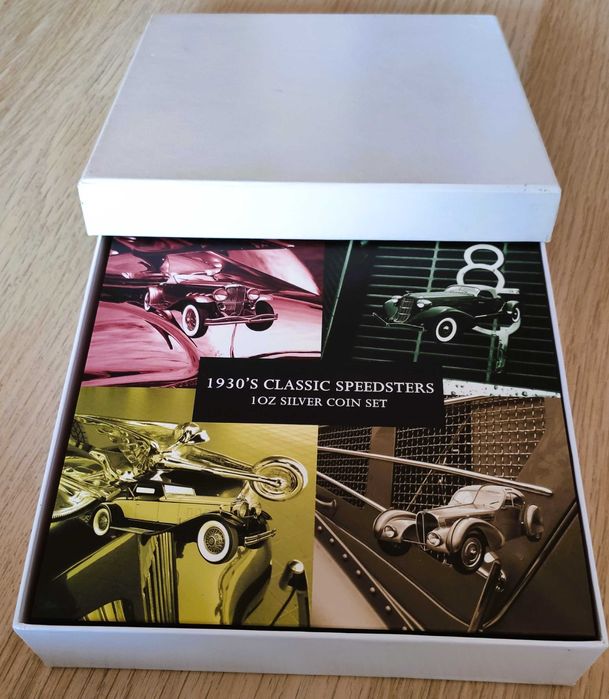 Продавам комплект 4 сребърни монети по 1 унция 1930 Classic Speedsters