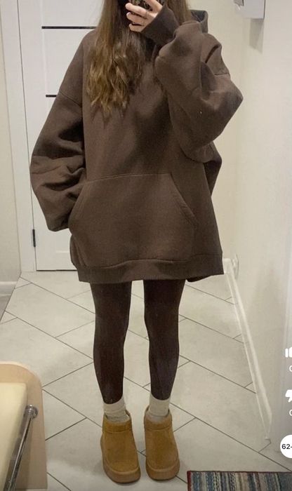 Зимнее коричновое худи с начесом