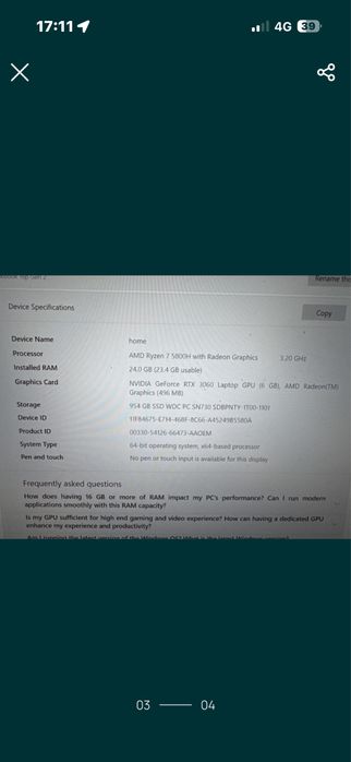 Vand Laptop Lenovo Thinkbook 16p G2 ACH , 16 inch, 24 Gb Ram, placa video Nvidia 6 Gb, bateria 91,2 % health