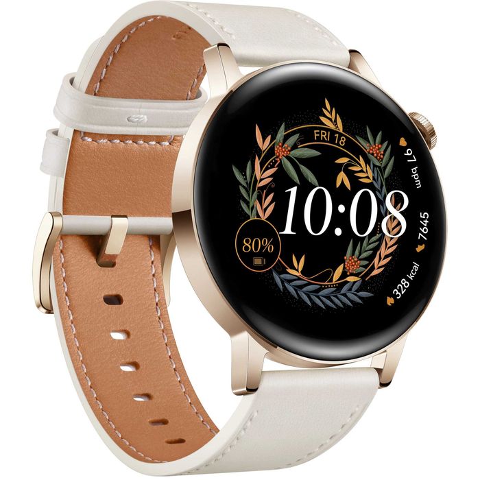 Smartwatch Huawei Watch GT 3 42mm Gold, curea piele alb Nou Sigilat