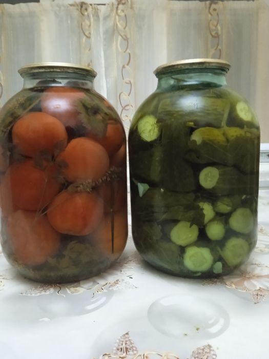 Соленья : огурцы ,помидоры ,салаты .