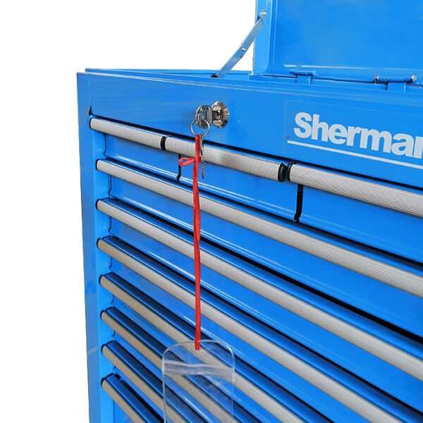 Dulap scule 13 sertare din oțel, roți, cheie, albastru