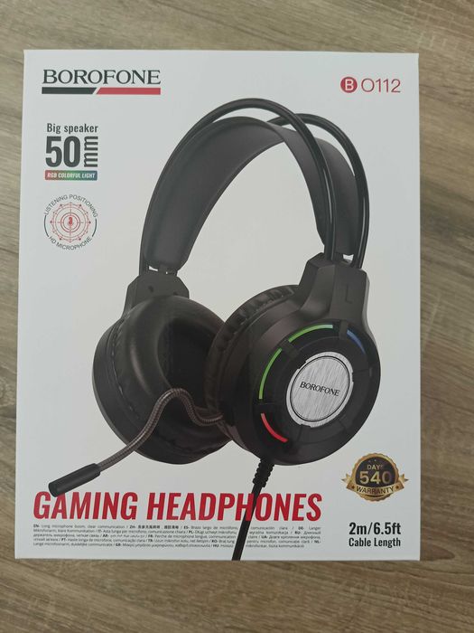 Căști Gaming Borofone BO112, difuzoare 50mm, RGB, microfon HD, Jack 3.5mm, cablu 2m