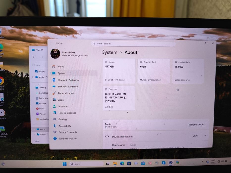 Laptop Dell G15 5510 i7 10870H 16 Gb Ram 512 Gb SSD