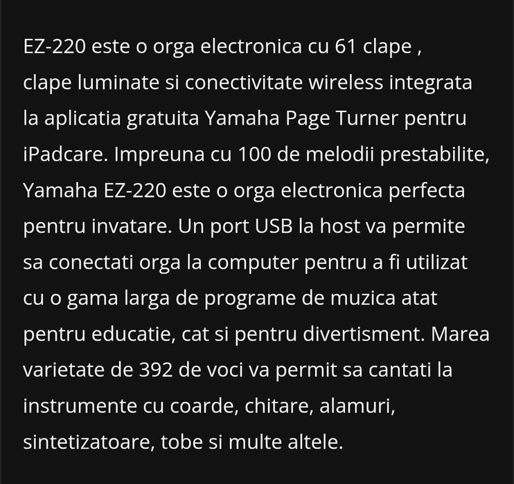 vand pian electric (electronic) yamaha ez 220